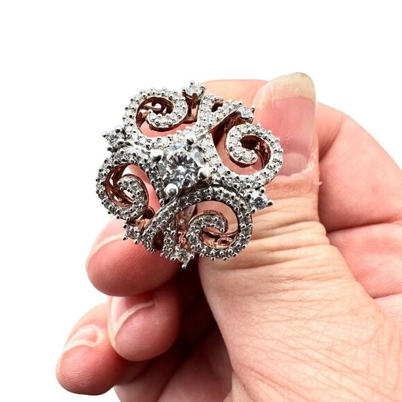 Chuck Clemency Womens Rose Gold Over Sterling Silver Cubic Zirconia Ring Size 9 - Picture 3 of 5